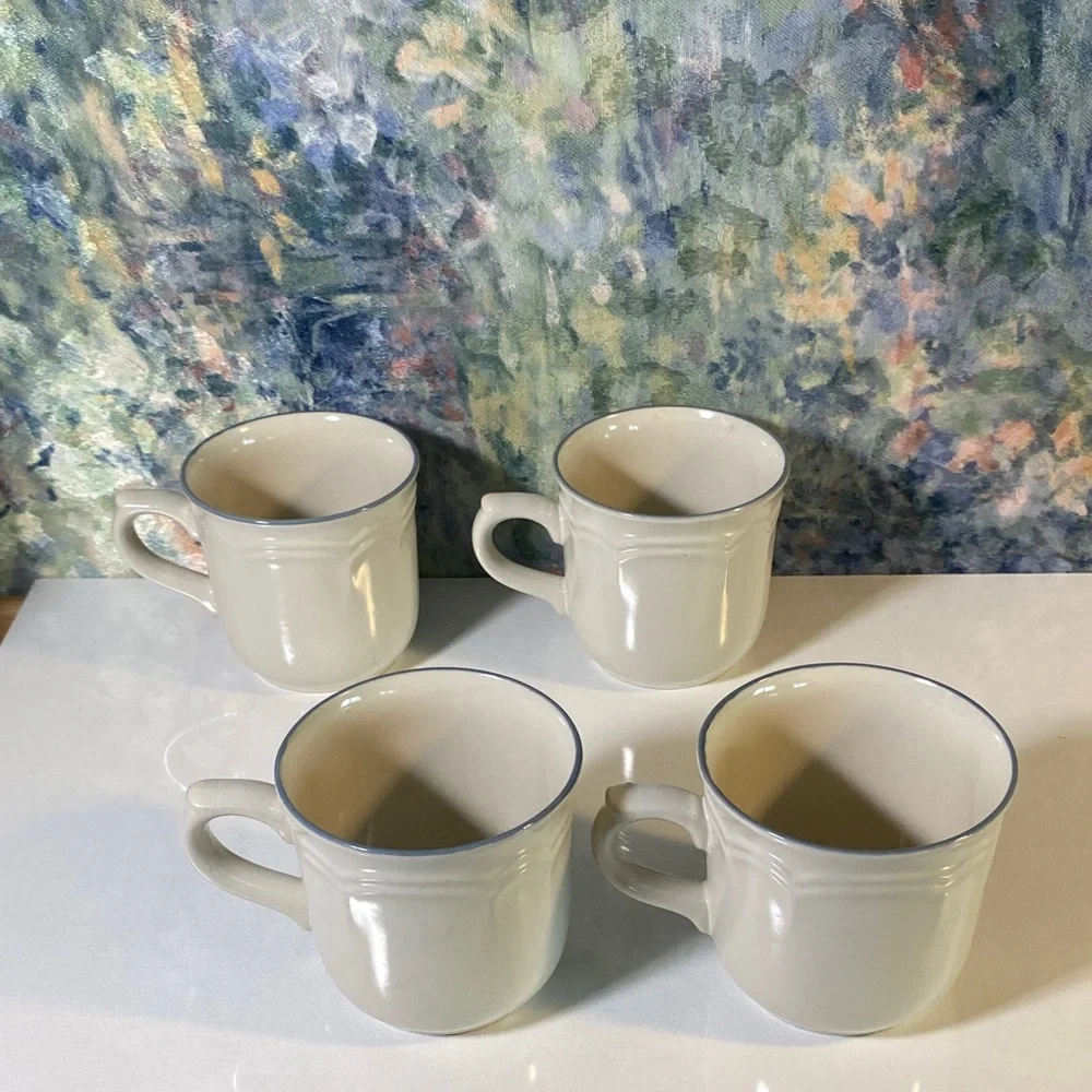 Cordella Collection Stoneware Blue & Cream Floral Mugs Set Of 4 Tea Coffee Cups - Picture 2 of 7